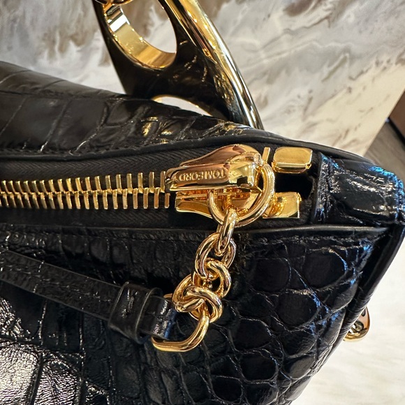 IN STORES  $5200 Tom Ford Black Croc Embossed Leather Carine Large Hobo Bag - Picture 6 of 16